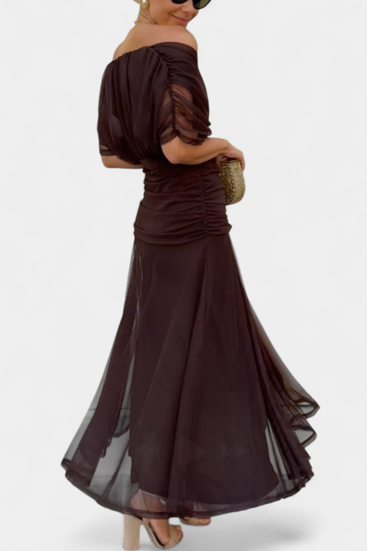Iselina | Women's elegant V-neck gathered maxi dress | Flowy
