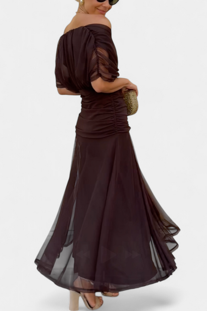 Iselina | Women's elegant V-neck gathered maxi dress | Flowy