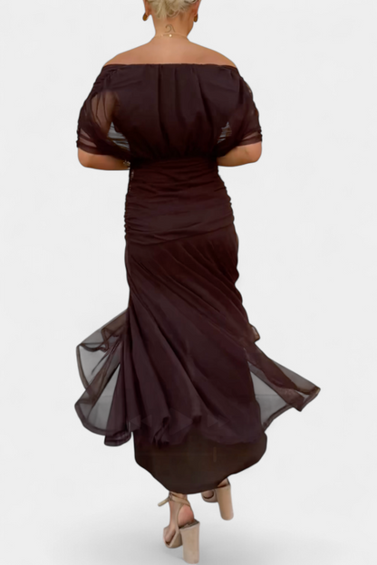 Iselina | Women's elegant V-neck gathered maxi dress | Flowy