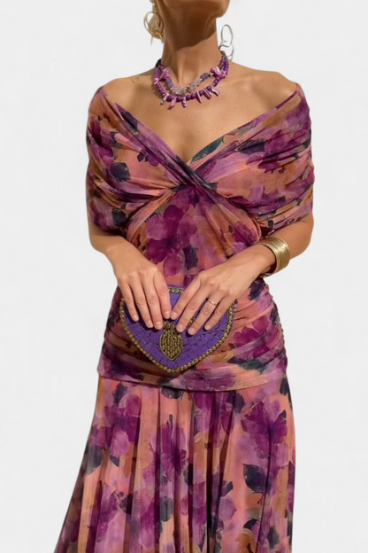 Iselina | Women's elegant V-neck gathered maxi dress | Flowy