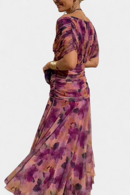 Iselina | Women's elegant V-neck gathered maxi dress | Flowy