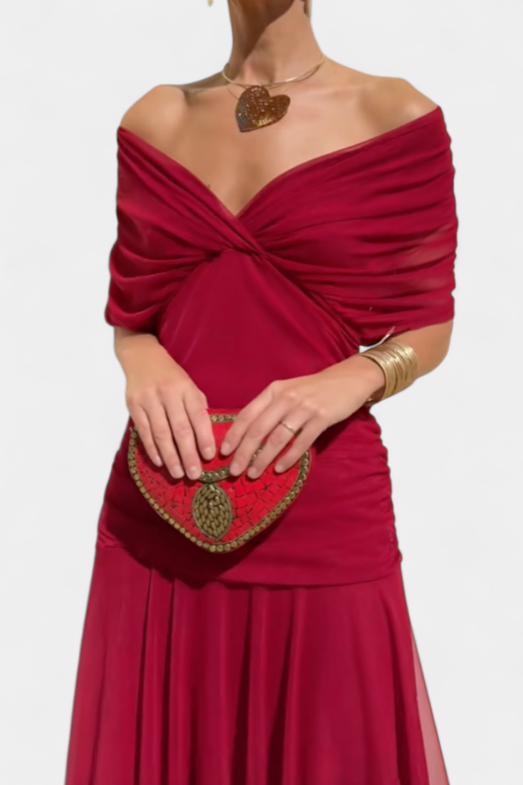 Iselina | Women's elegant V-neck gathered maxi dress | Flowy