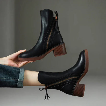 Mid-Heel Leather Boots | Luxe™