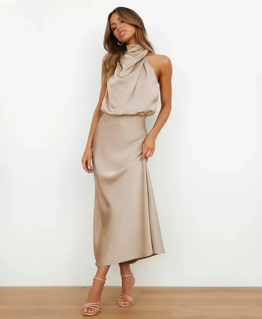 Kattalin | Elegant Women's Halter Neck Midi Dress
