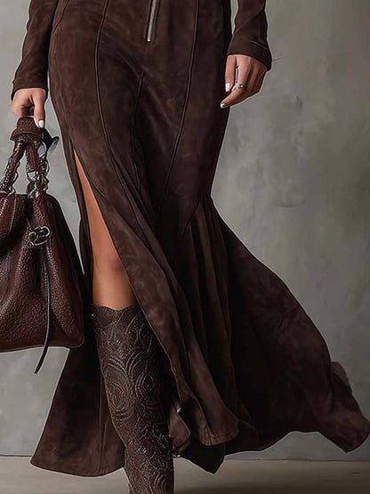 Brown vintage maxi dress with zipper | Carol