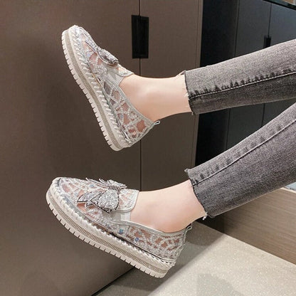 Shiny platform loafers with a bow | Insa™