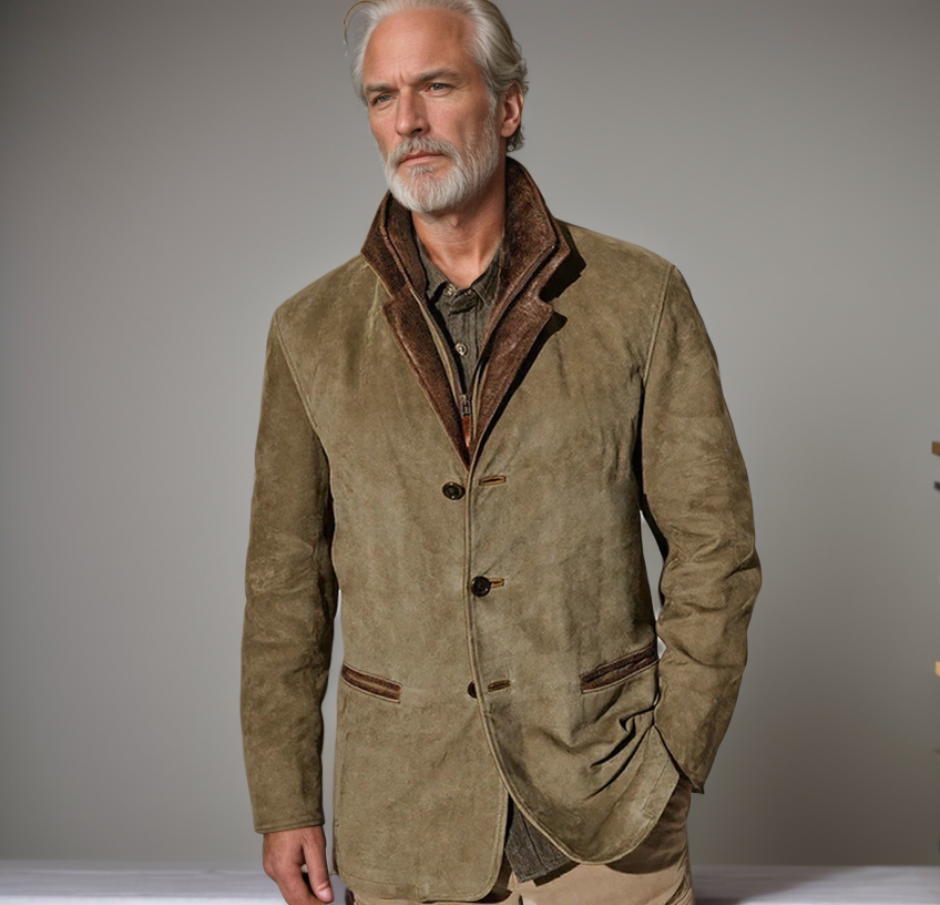 Men's classic suede jacket, comfortable and stylish for daily casual wear.
