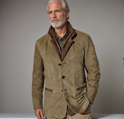 Men's classic suede jacket, comfortable and stylish for daily casual wear.