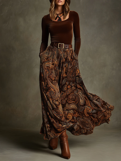 Vintage stretchy set and long patterned skirt - Tivoli