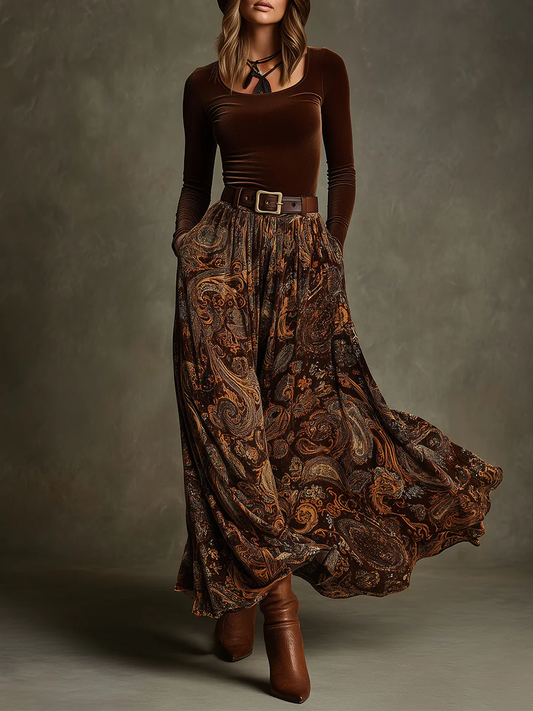Vintage stretchy set and long patterned skirt - Tivoli