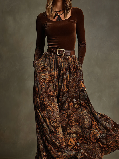 Vintage stretchy set and long patterned skirt - Tivoli