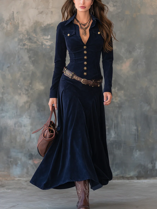 Vintage long dress with flap pockets - Candela