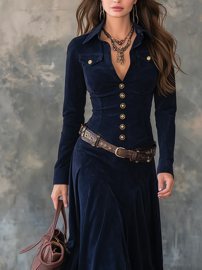Vintage long dress with flap pockets - Candela