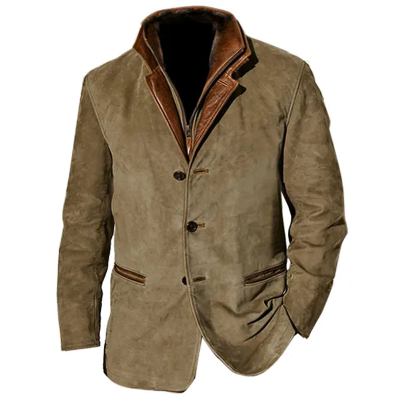 Men's classic suede jacket, comfortable and stylish for daily casual wear.