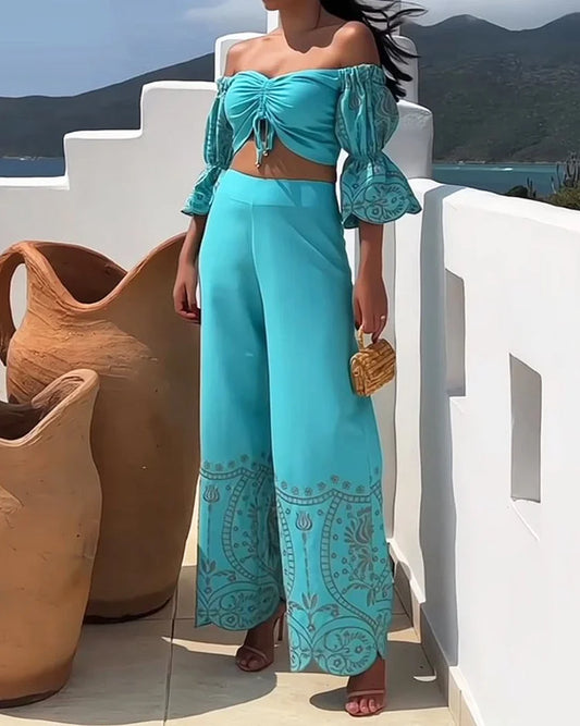 Candela Set - Casual Two-Piece Strapless Print Set