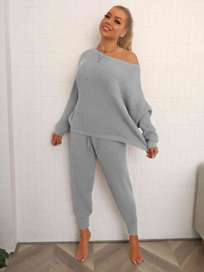 Wide-Sleeve Sweater and Knit Pants Set