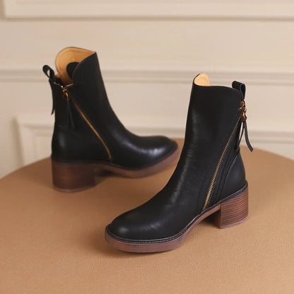 Mid-Heel Leather Boots | Luxe™