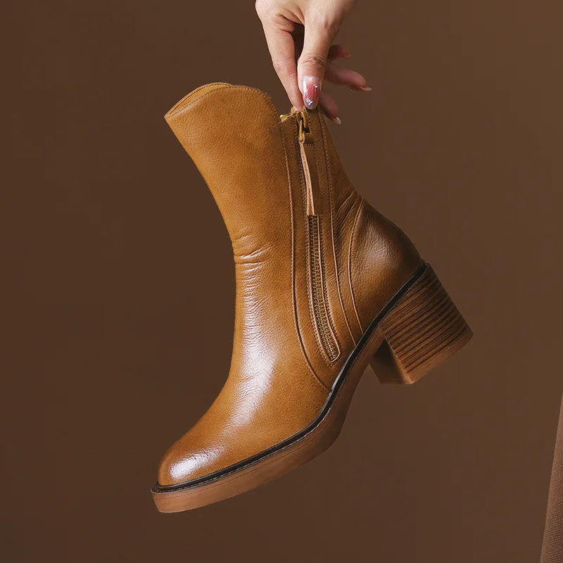 Mid-Heel Leather Boots | Luxe™