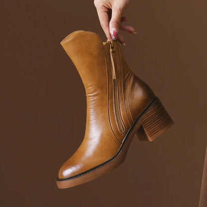 Mid-Heel Leather Boots | Luxe™