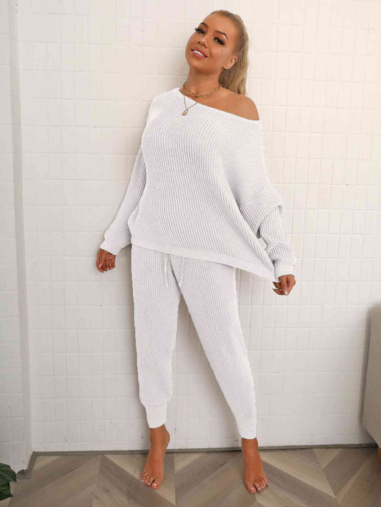 Wide-Sleeve Sweater and Knit Pants Set
