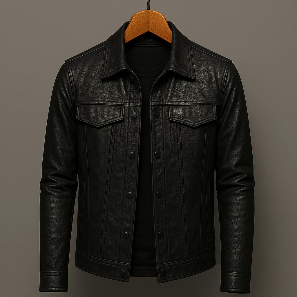 Men's modern, durable leather biker jacket