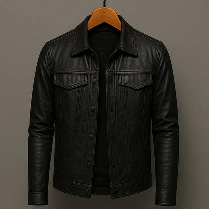 Men's modern, durable leather biker jacket