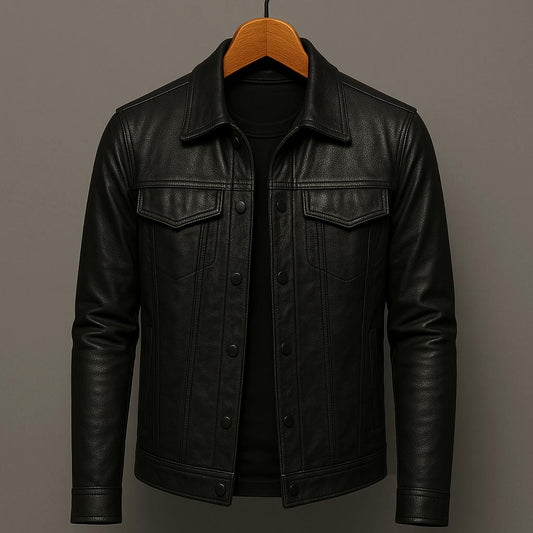 Men's modern, durable leather biker jacket