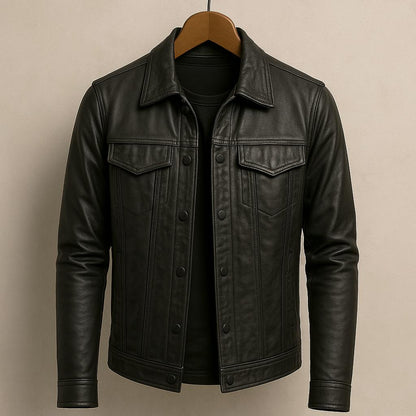 Men's modern, durable leather biker jacket