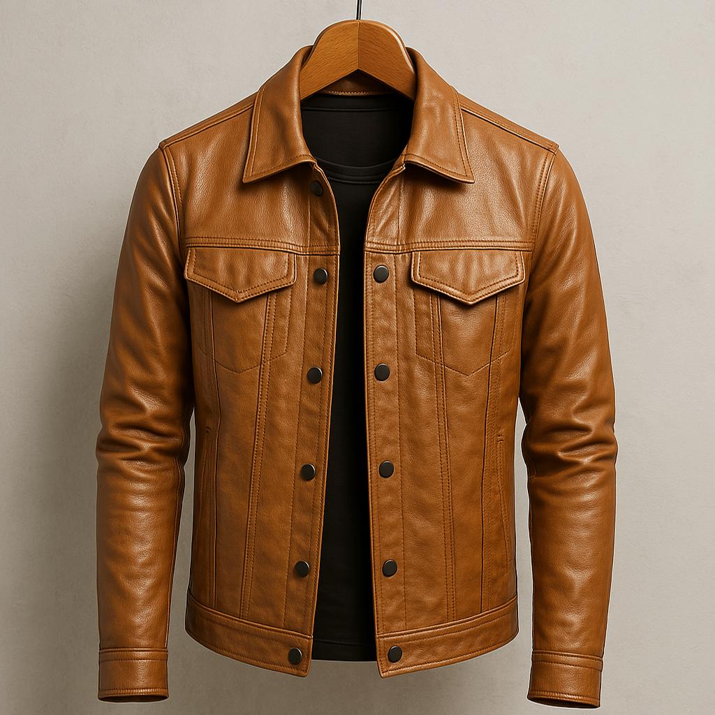 Men's modern, durable leather biker jacket