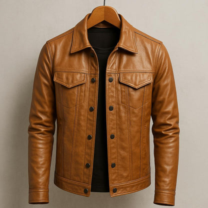 Men's modern, durable leather biker jacket
