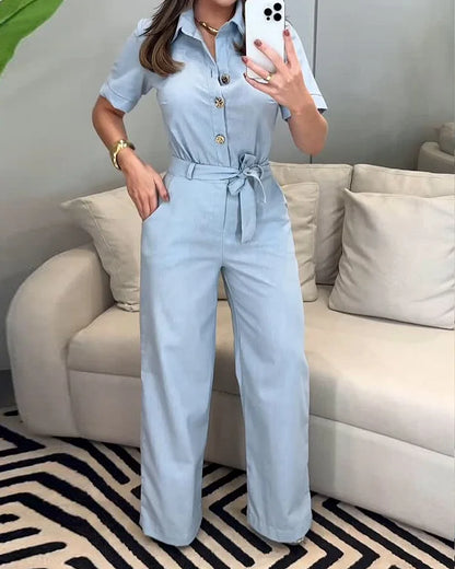 Pía - Short Sleeve Lapel Jumpsuit