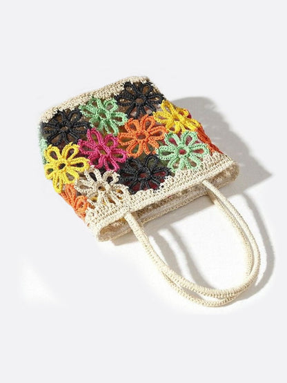 Crochet Flower Straw Tote Bag – Colorful and Artisanal Style