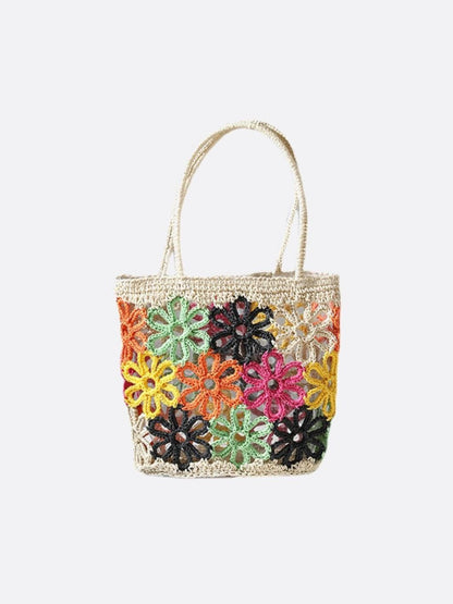Crochet Flower Straw Tote Bag – Colorful and Artisanal Style