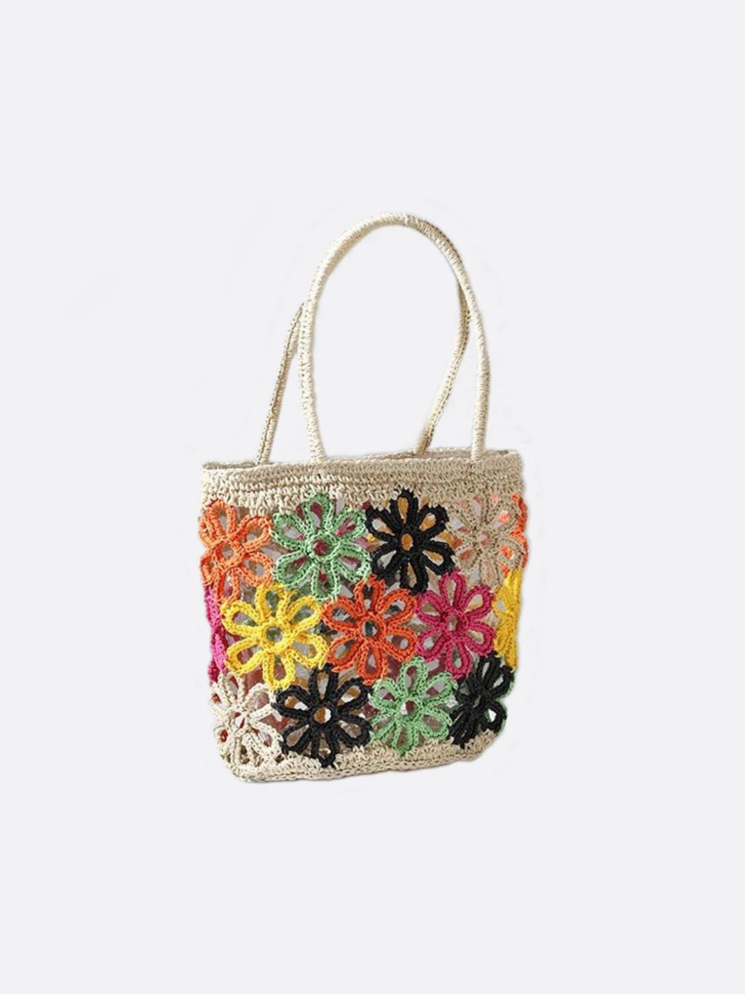 Crochet Flower Straw Tote Bag – Colorful and Artisanal Style