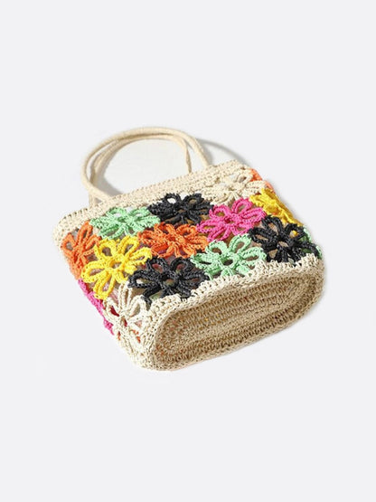 Crochet Flower Straw Tote Bag – Colorful and Artisanal Style
