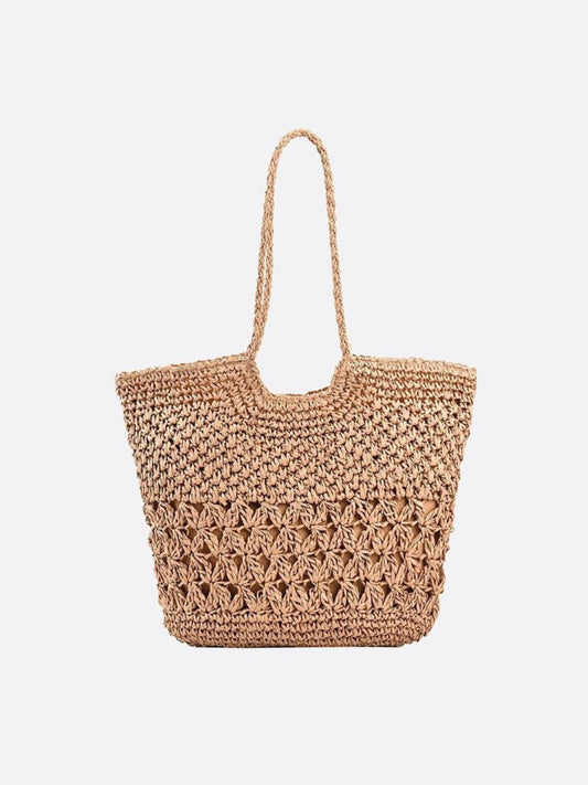 Woven Straw Tote Bag with Floral Detail – Boho Style for Summer