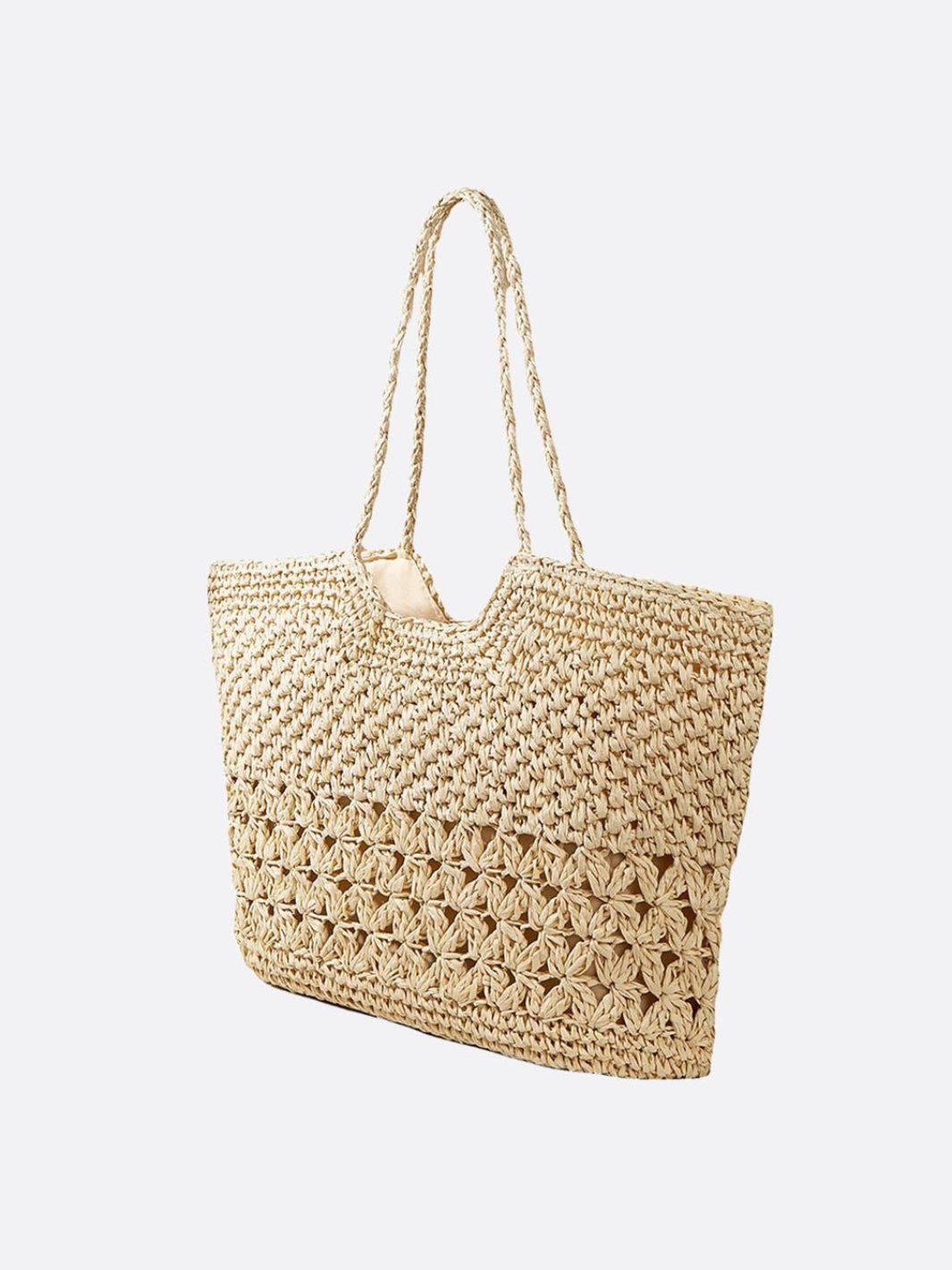 Woven Straw Tote Bag with Floral Detail – Boho Style for Summer