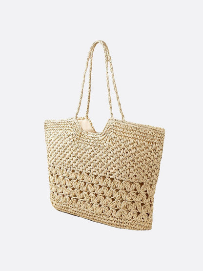 Woven Straw Tote Bag with Floral Detail – Boho Style for Summer