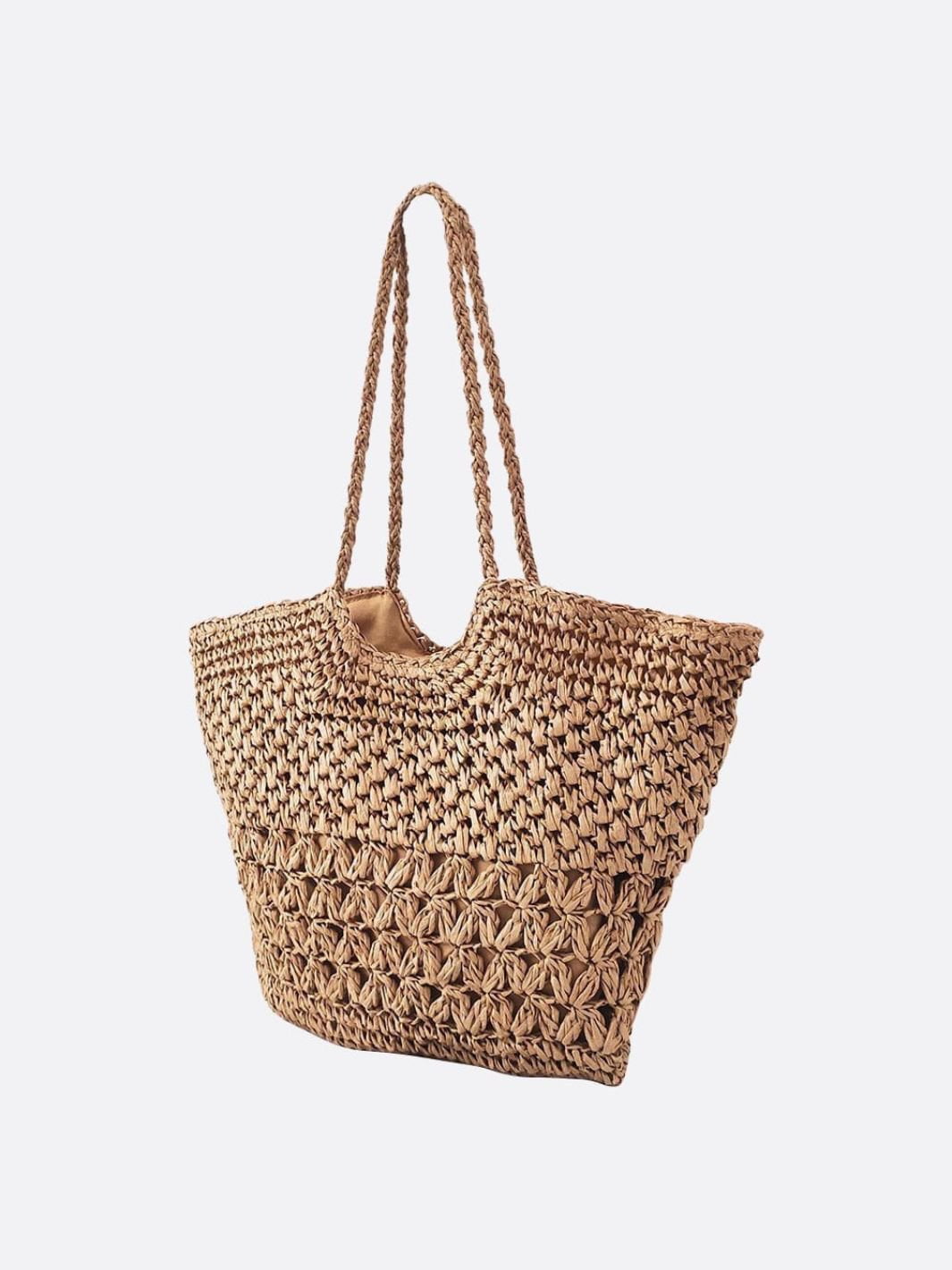 Woven Straw Tote Bag with Floral Detail – Boho Style for Summer