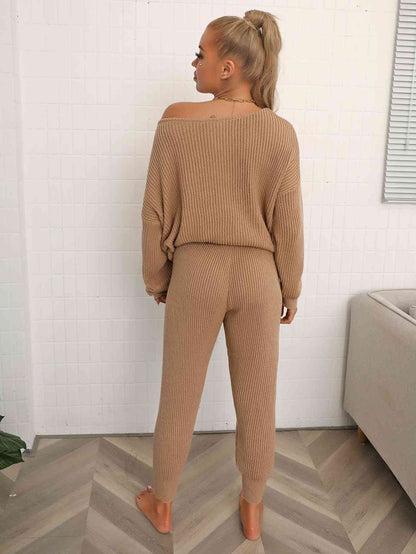 Wide-Sleeve Sweater and Knit Pants Set