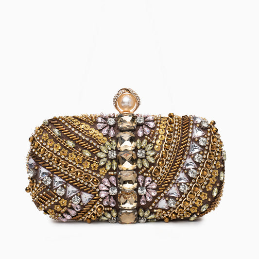 Handmade Pearl Evening Clutch | Rhinestones and Beads