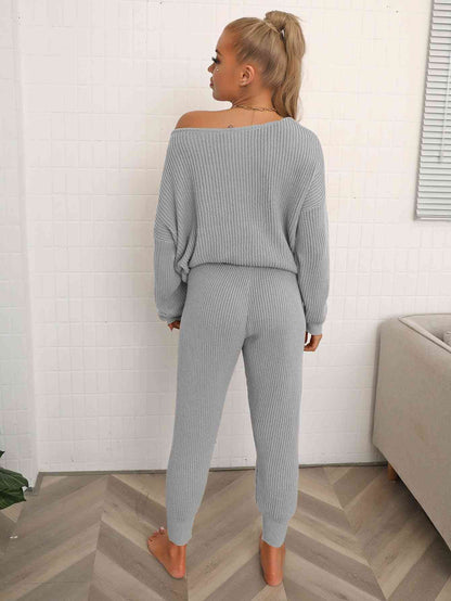 Wide-Sleeve Sweater and Knit Pants Set