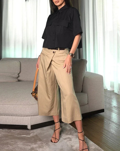 Desiré Set - Short Sleeve Lapel Top and 8-Point Trousers