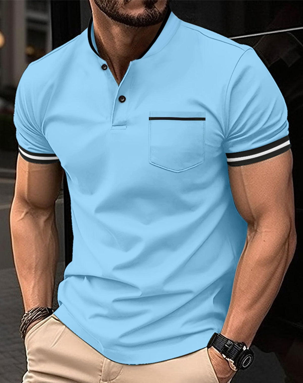 Teodor - Comfortable blue cotton polo shirt for men
