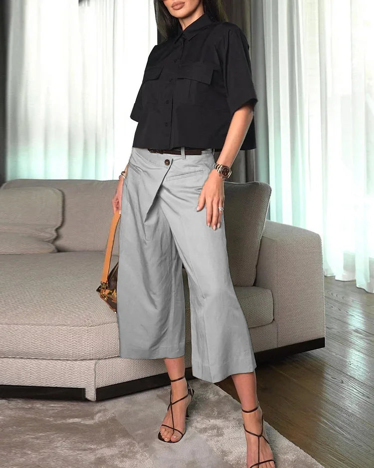 Desiré Set - Short Sleeve Lapel Top and 8-Point Trousers