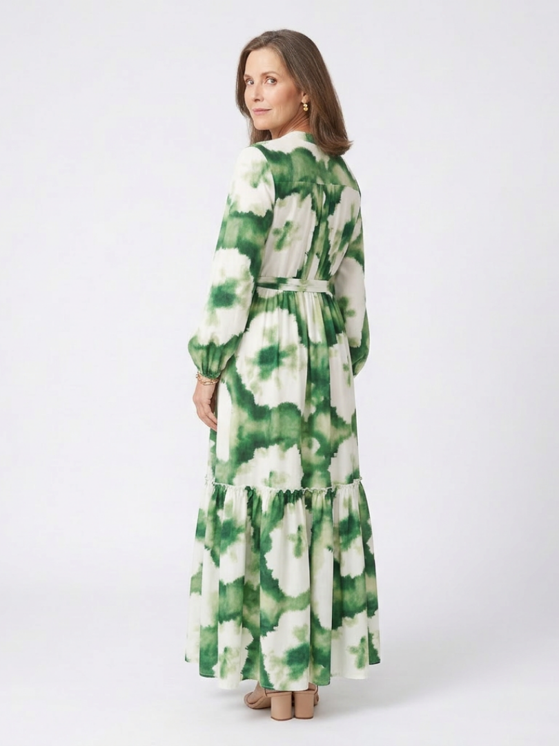 Sabina - Long-sleeved maxi dress with a tie waist and ruffles