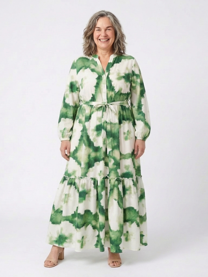 Sabina - Long-sleeved maxi dress with a tie waist and ruffles