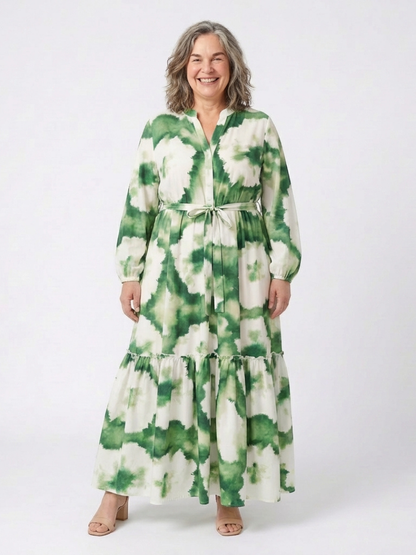 Sabina - Long-sleeved maxi dress with a tie waist and ruffles