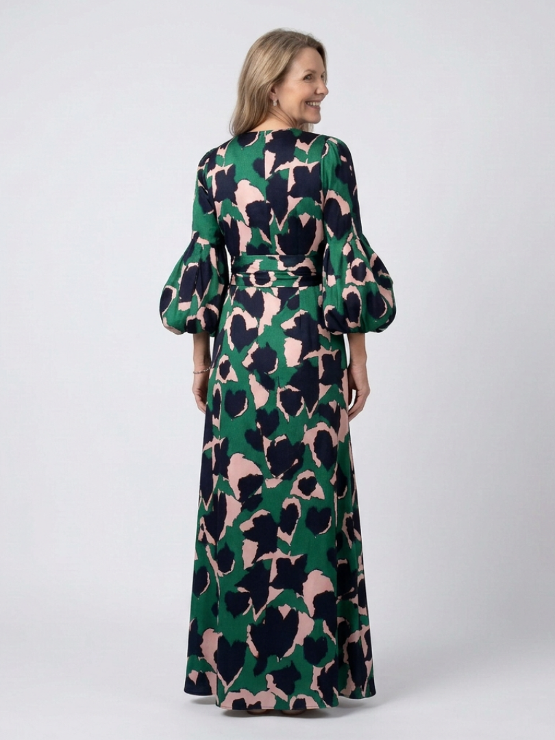 Sole | Long-sleeve V-neck maxi dress with tie belt