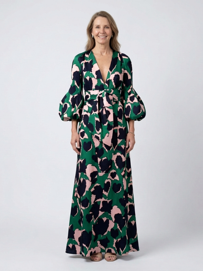 Sole | Long-sleeve V-neck maxi dress with tie belt